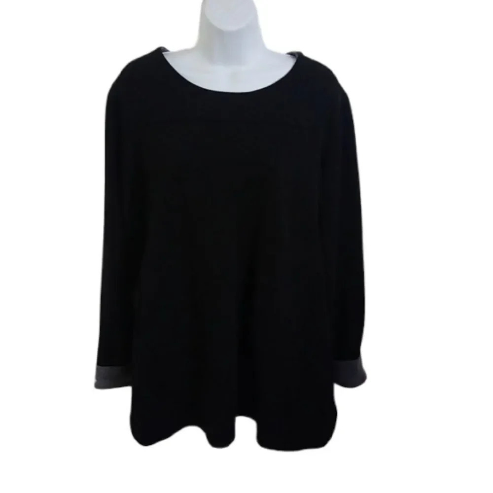 Black Long Sleeve Shirt XL Kangaroo Pockets Cotton Poly Blend